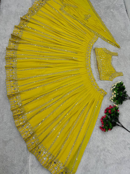 Haldi Wear Georgette Yellow Color Bridal Lehenga Choli
