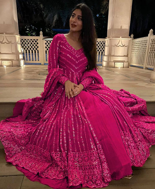 Delightful Sequence Thread Work Pink Top With Lehenga