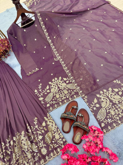 Fantastic Sequence Work Onion Color Palazzo Suit