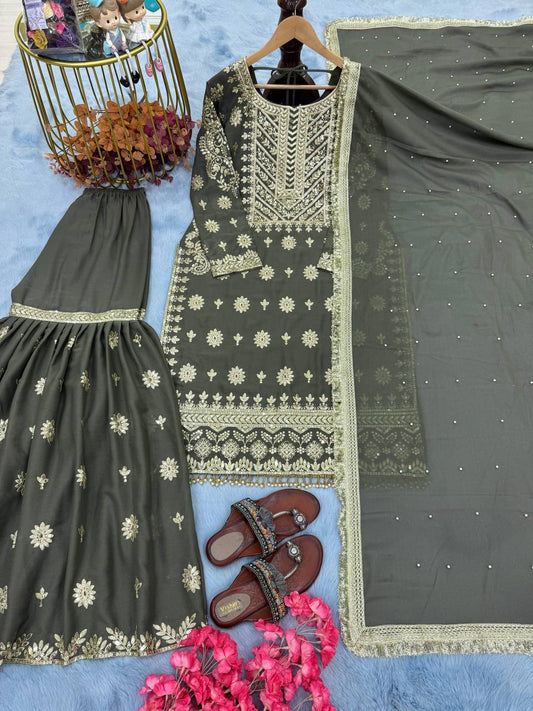 Flattering Georgette Grey Color Sharara Suit