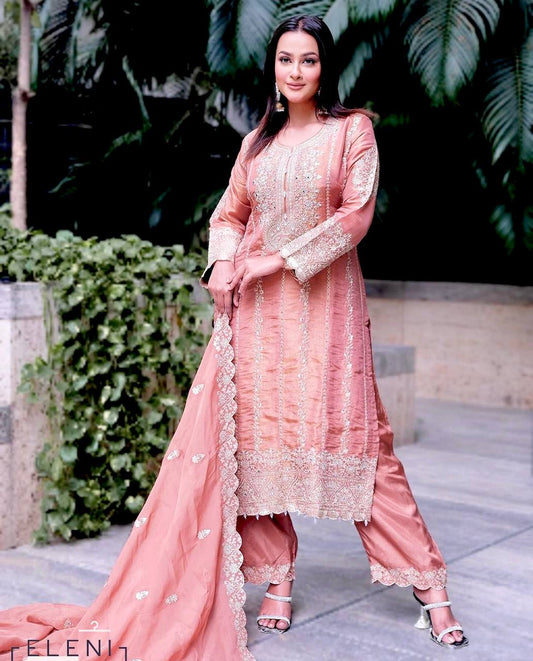 Outstanding Pink Color Top Pent With Dupatta Set