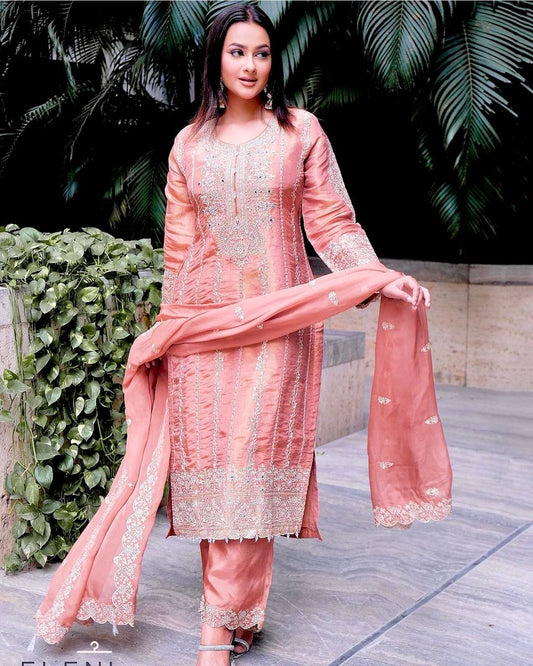 Outstanding Pink Color Top Pent With Dupatta Set