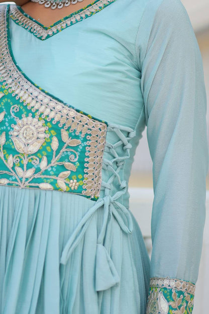 Attractive Sky Blue Color Long Gown