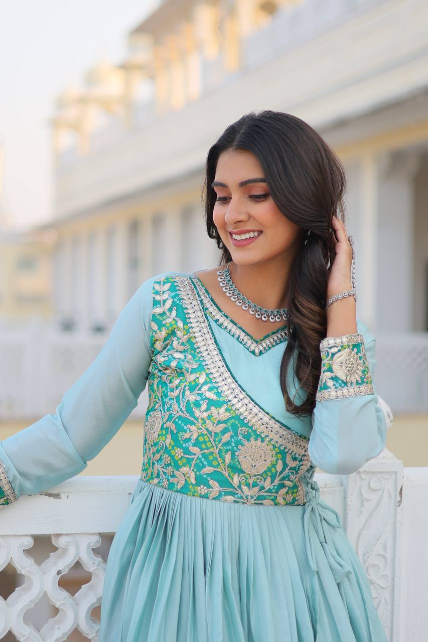 Attractive Sky Blue Color Long Gown