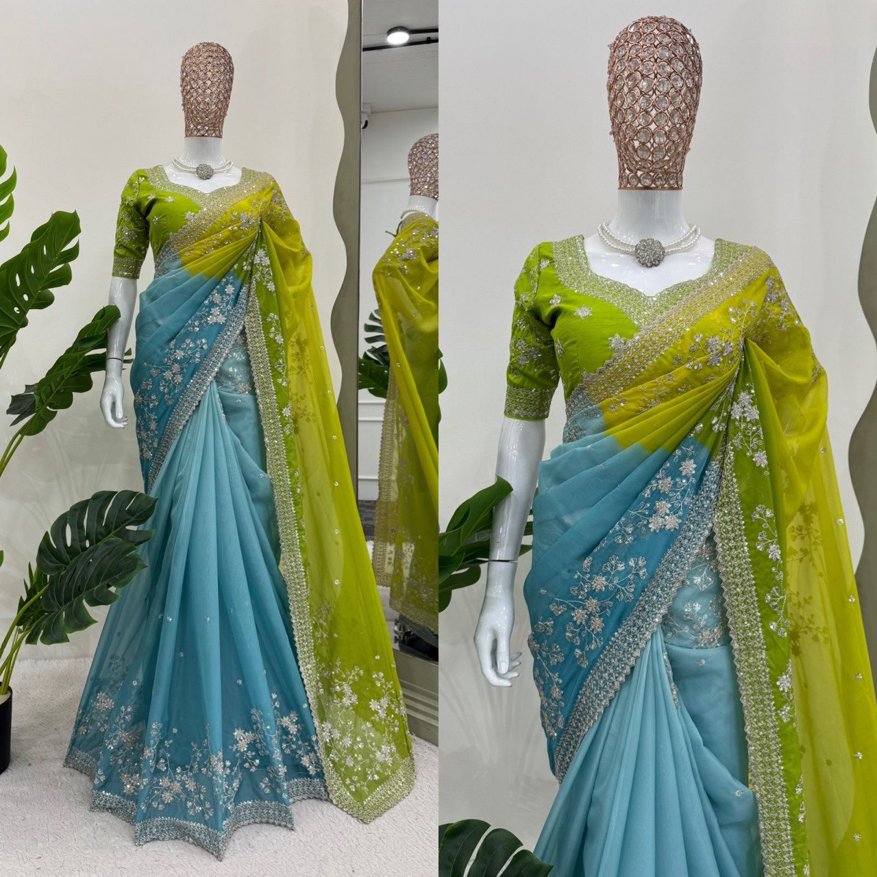 Party  Wear Tibby Silk Sky Blue Color Designer Saree