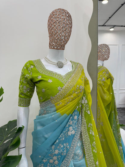 Party  Wear Tibby Silk Sky Blue Color Designer Saree