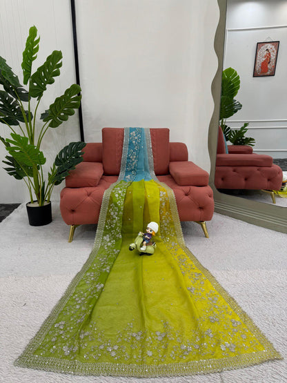 Party  Wear Tibby Silk Sky Blue Color Designer Saree