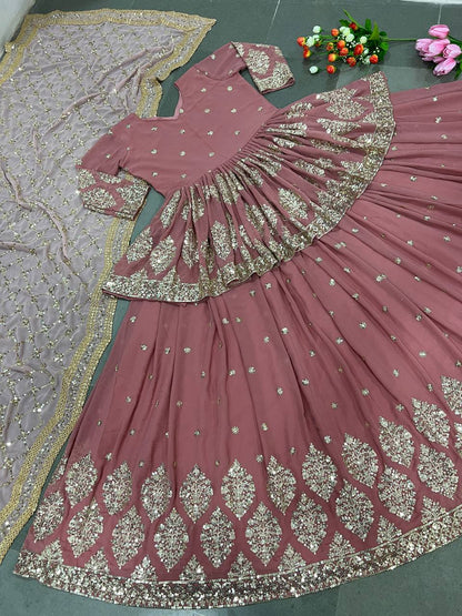 Classic Georgette Sequence Work Pink Color Top With Lehenga