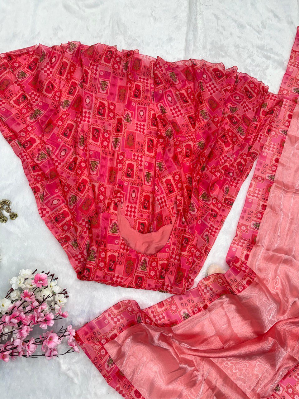 Outstanding organza Silk Red Color Anarkali Gown