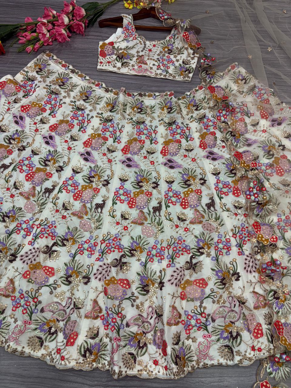 Pattern Wedding & Party Wear Multi Color Sequins Work Lehenga Choli