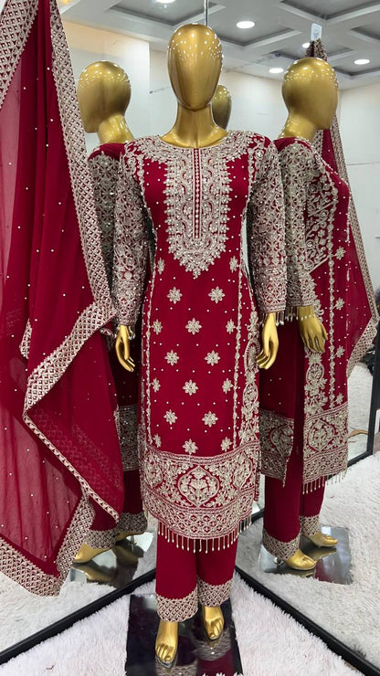 Fancy Pink Color Georgette Revet Moti Salwar Suit