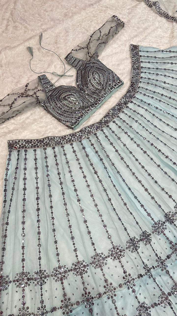 Glimmering Sequins Work Sky Blue Color Designer Lehenga Choli