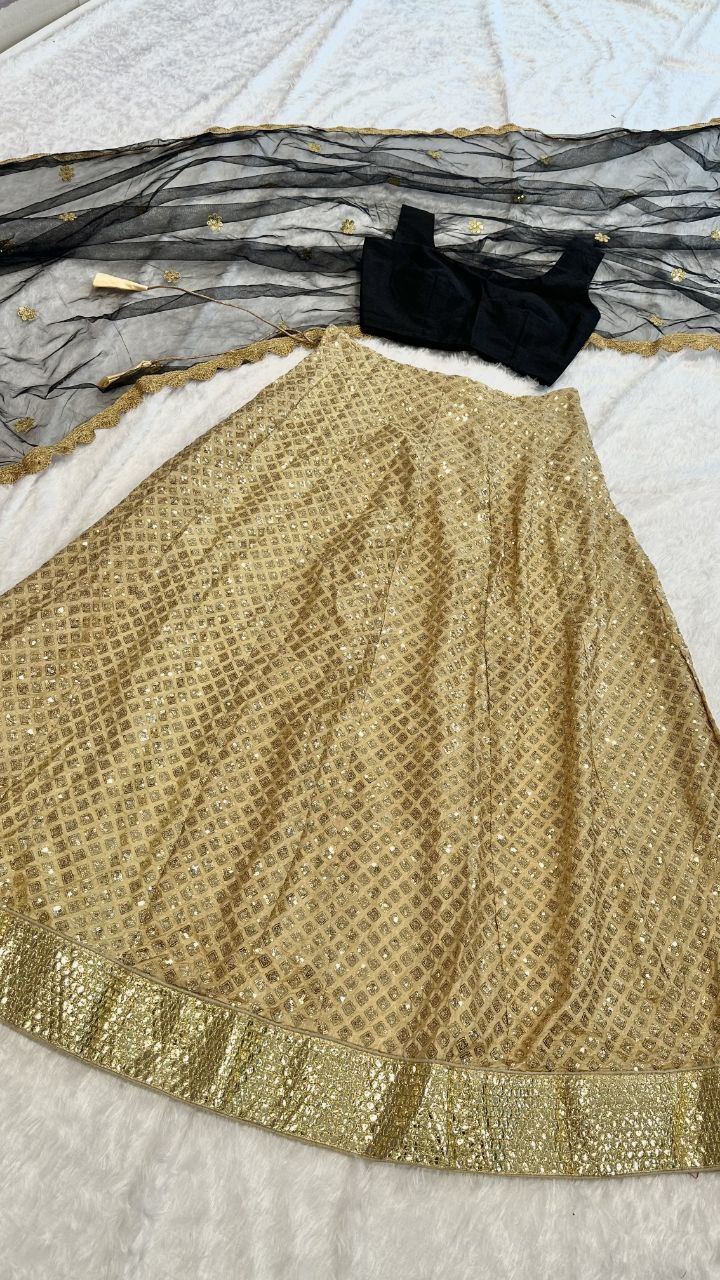 Wonderful Kasturi Silk Golden Color Lehenga With Black Color Blouse