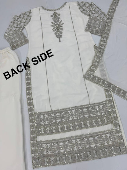 Mesmerizing Embroidery Work White Color Sharara Suit