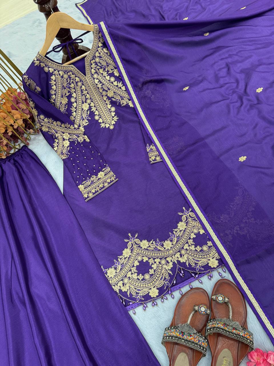 Preferable Sequence And Coding Dori Work Purple Color Sharara Suit