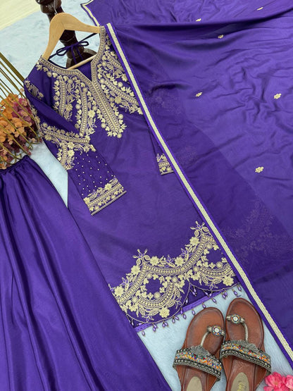 Preferable Sequence And Coding Dori Work Purple Color Sharara Suit