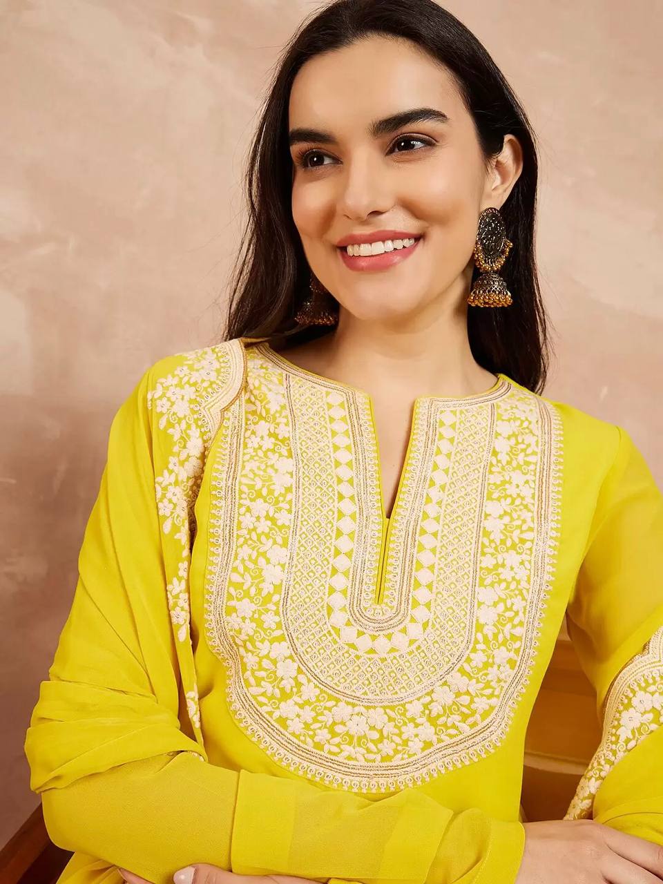 Presenting Georgette Sequins Work Yellow Color Sharara Suit