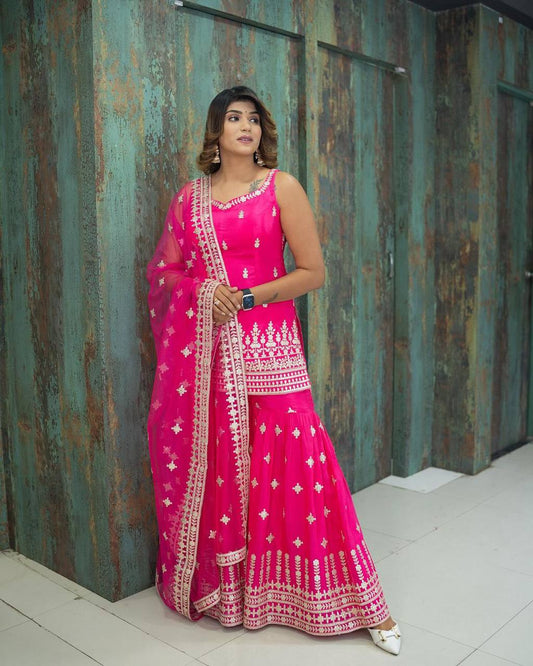 Stunning Pink Color Georgette Sequence Work Sharara Suit