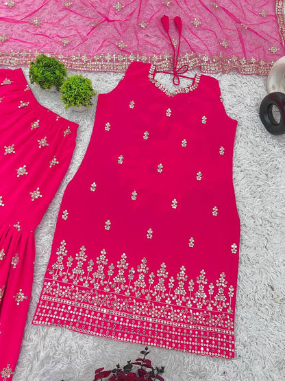 Stunning Pink Color Georgette Sequence Work Sharara Suit