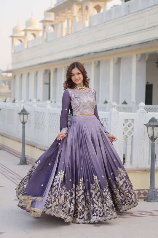 Captivating Embroidery Sequence Work Purple Color Lehenga Choli