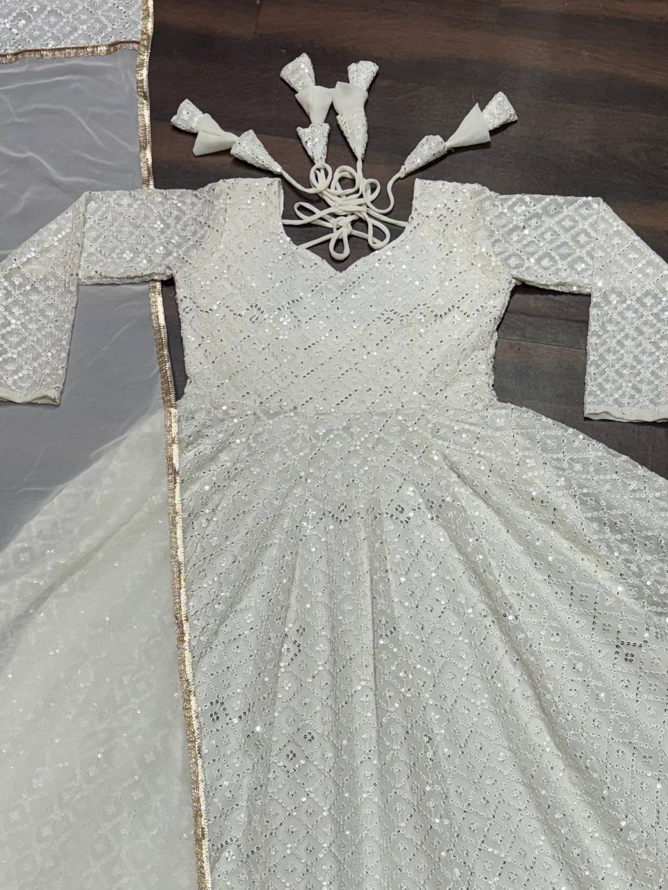 Mesmerizing Blooming Embroidered Work White Color Gown