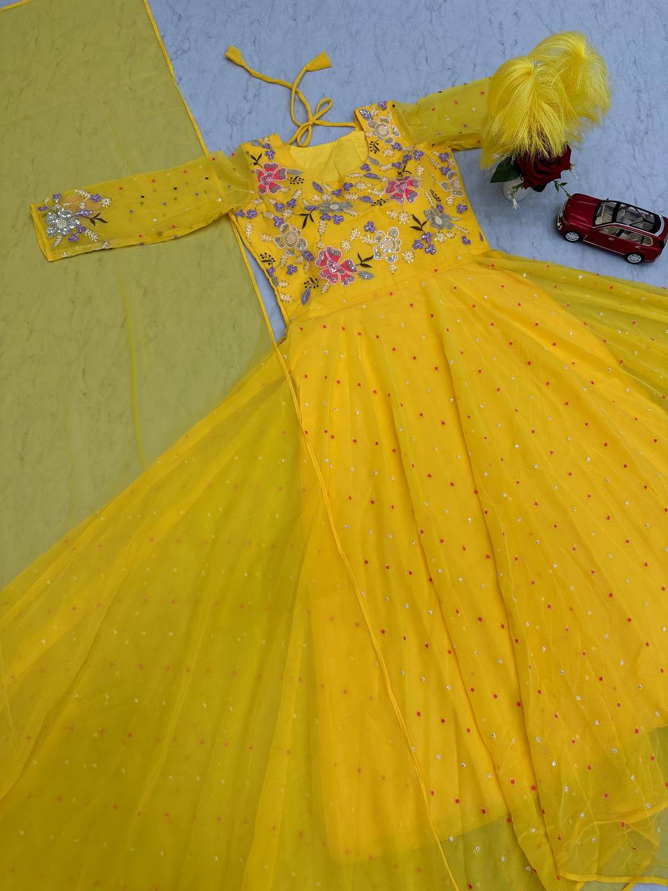 Glorious Georgette Sequence Work Yellow Color Gown