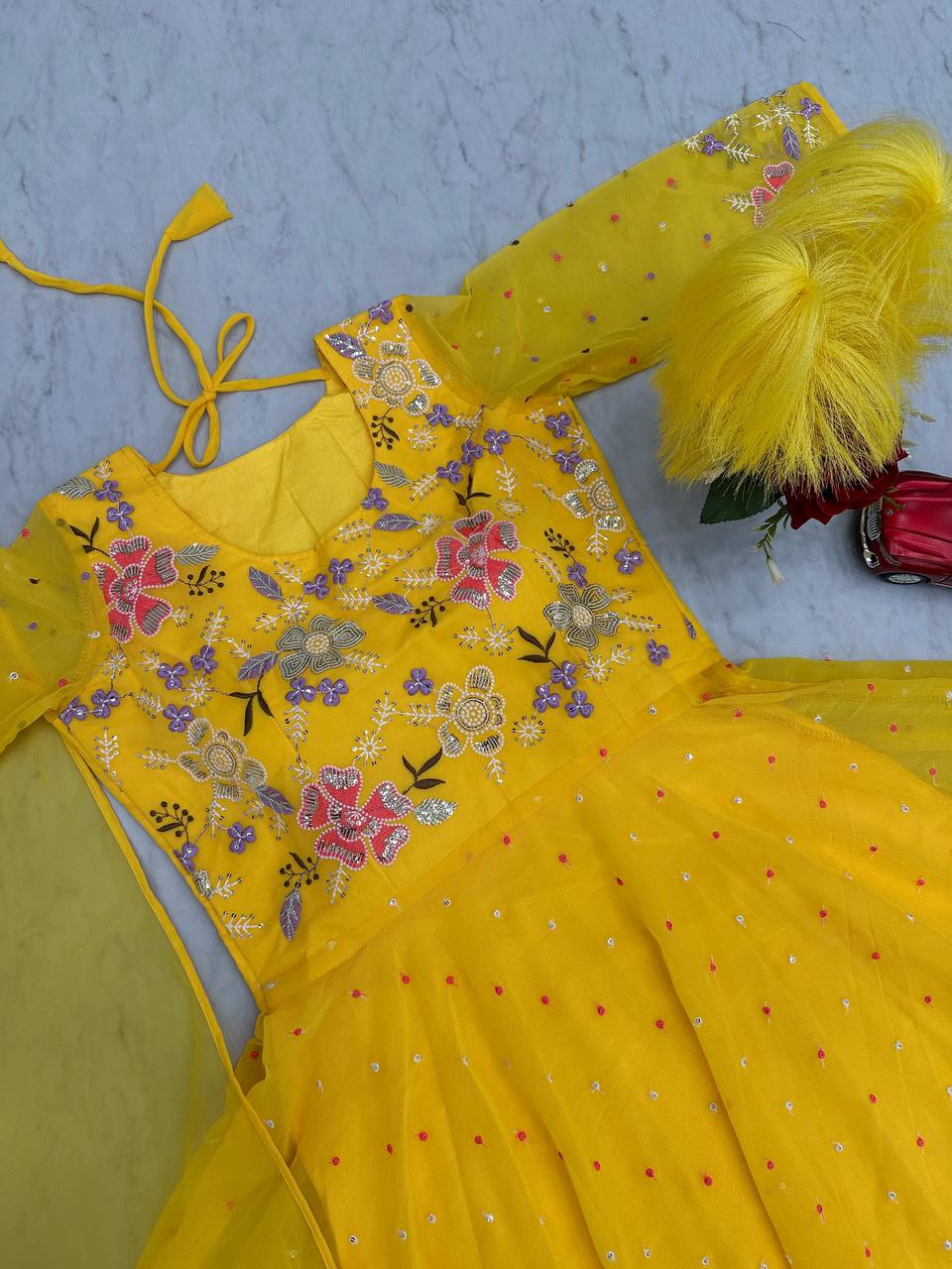 Glorious Georgette Sequence Work Yellow Color Gown