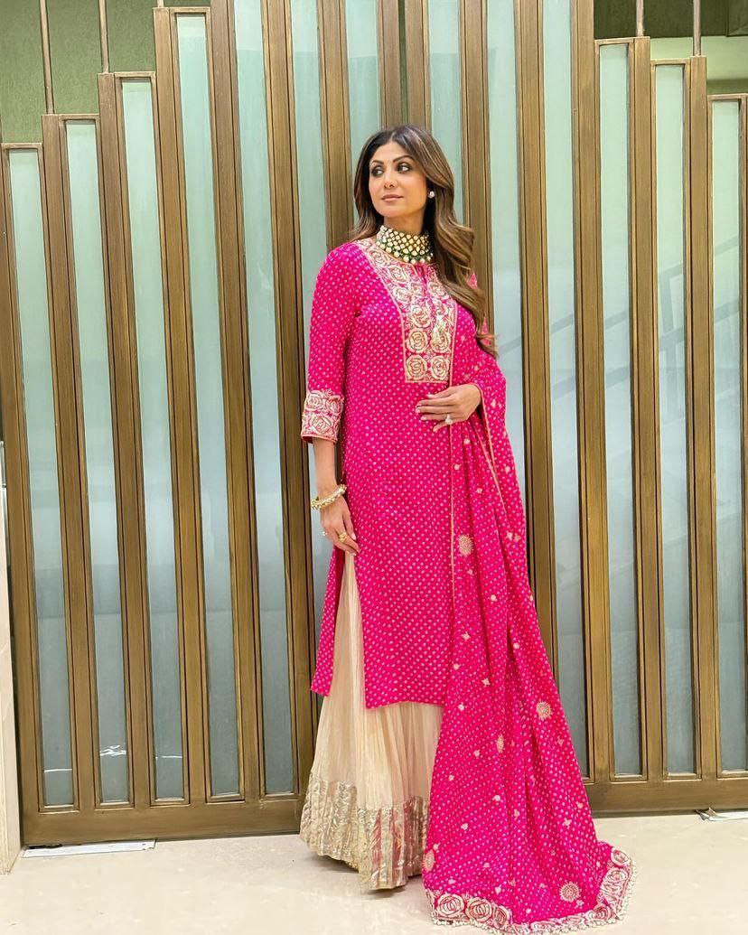 Delightful Sequence With Print Work Pink Color Sharara Suit