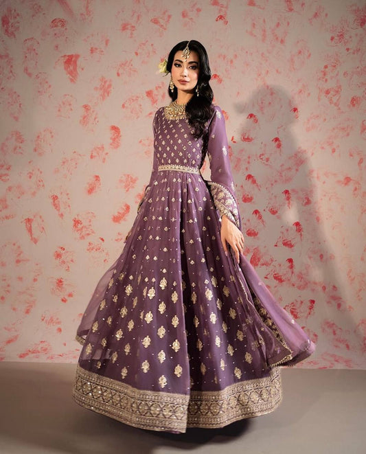 Delightful Sequence Work lavender Color Gown