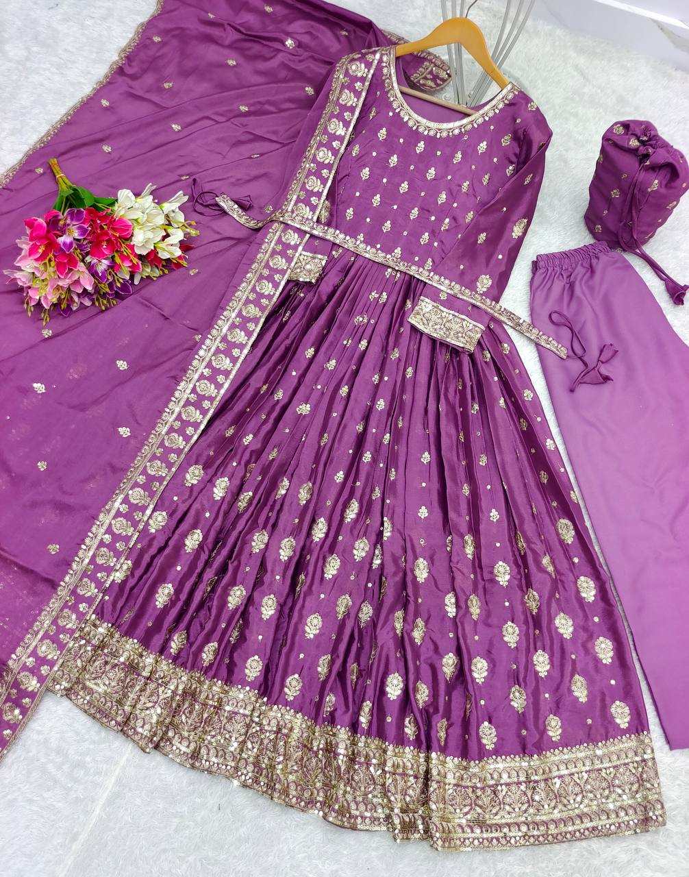 Delightful Sequence Work lavender Color Gown