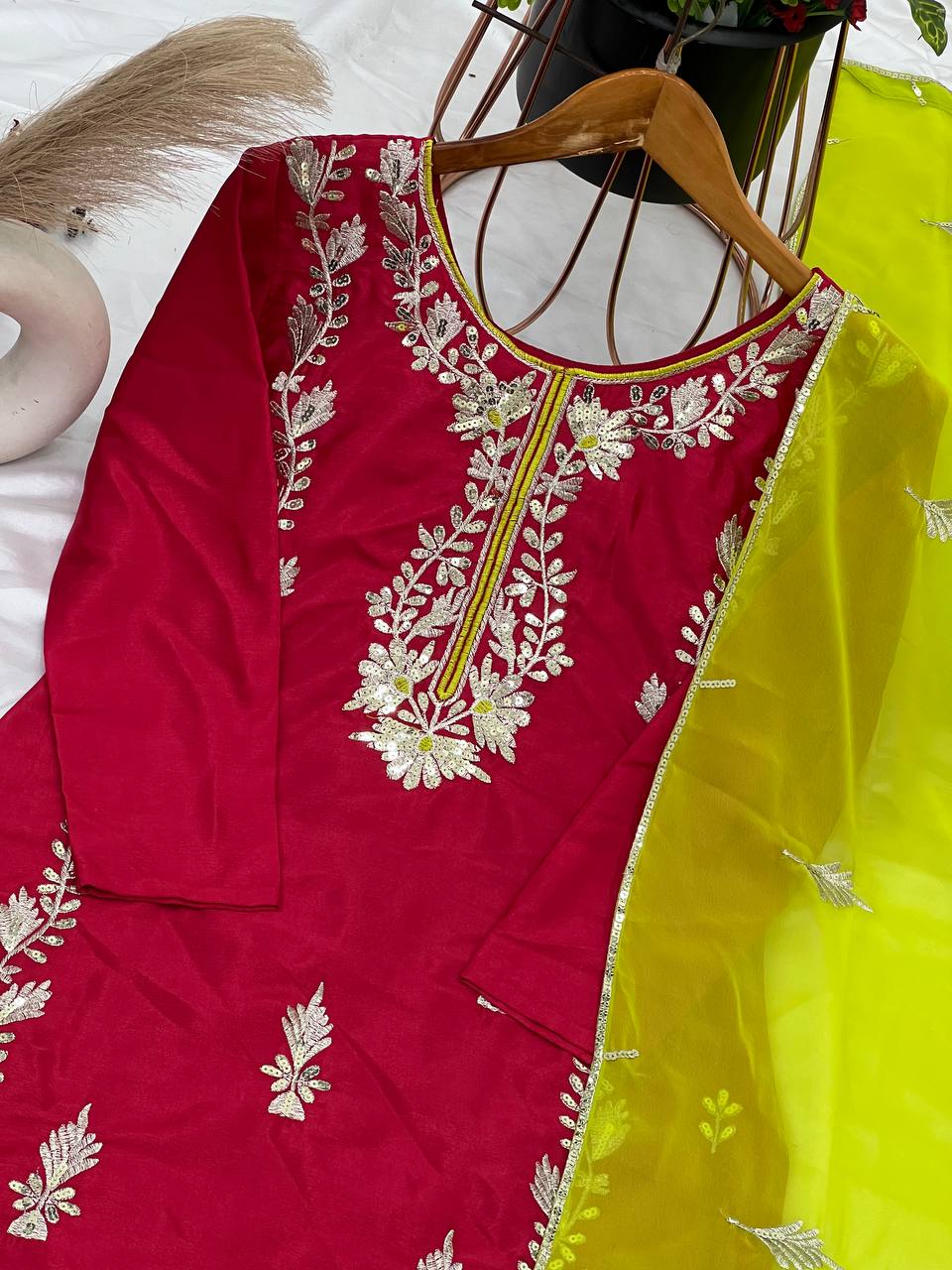 Good Looking Heavy Embroidery Sequence Work Red Color Salwar Suit