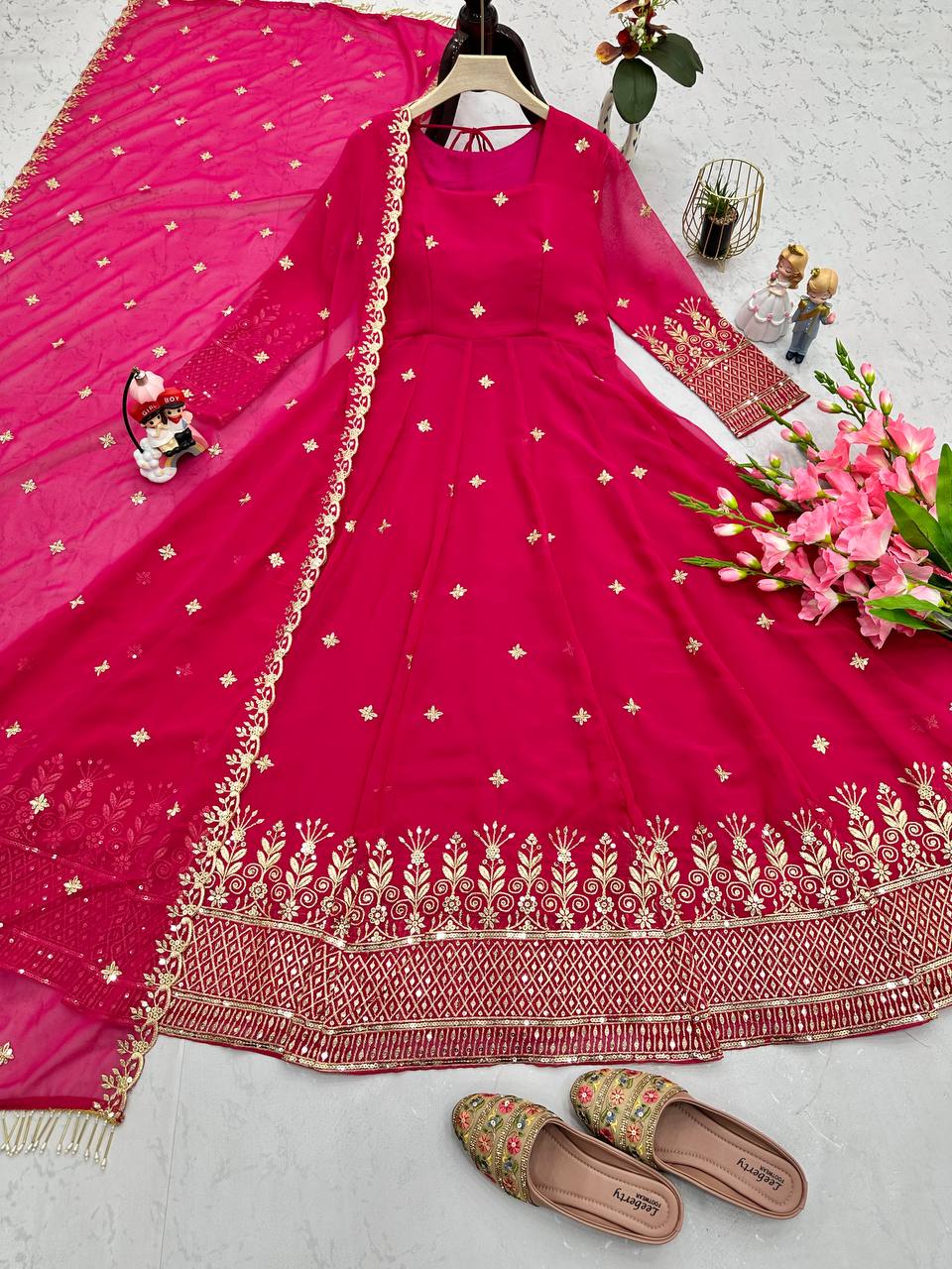 Captivating Embroidery Work  Pink Color Anarkali Suit