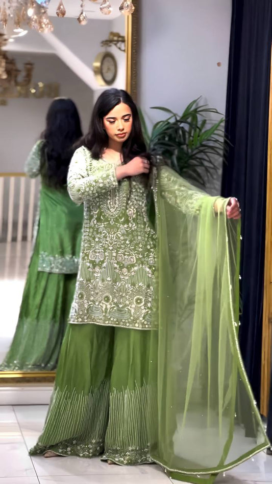 Mesmerizing Sequence Work Green Color Sharara Suit