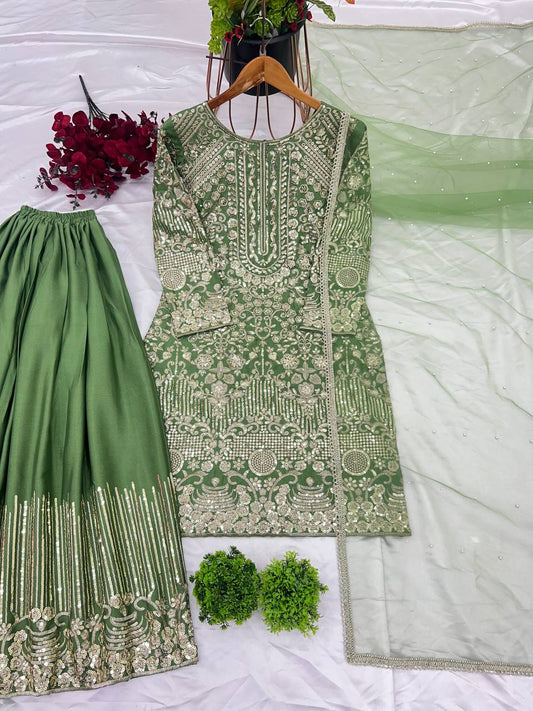 Mesmerizing Sequence Work Green Color Sharara Suit