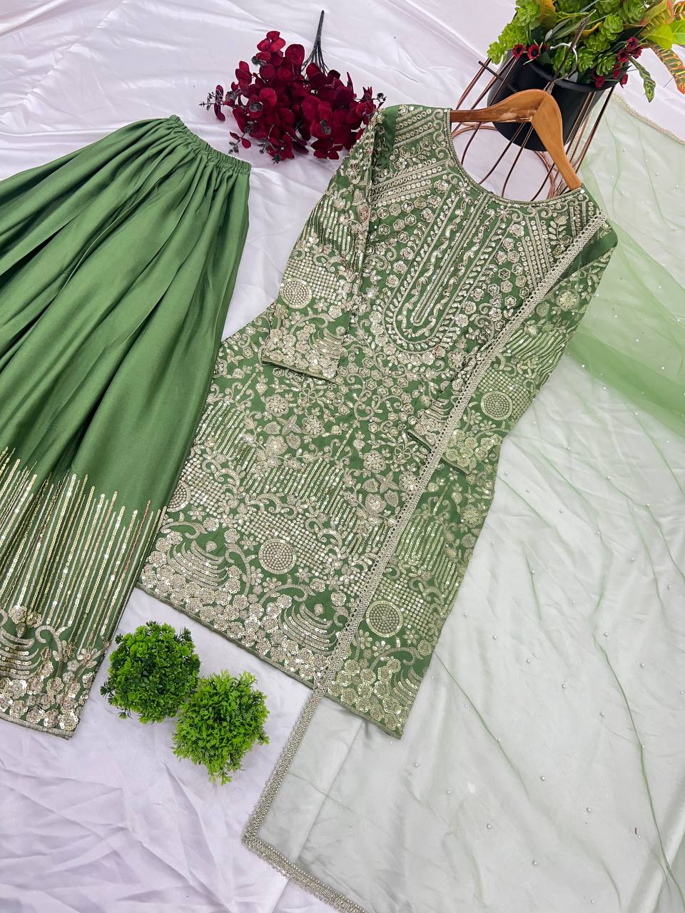 Mesmerizing Sequence Work Green Color Sharara Suit