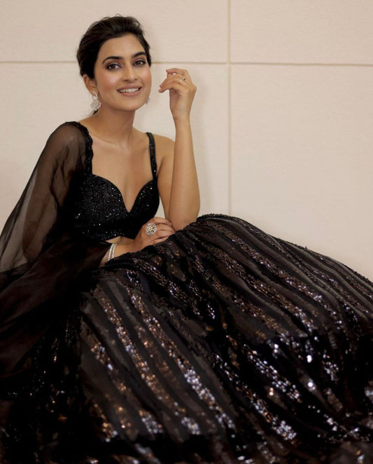 Delightful Sequins Work Black Color Lehenga Choli