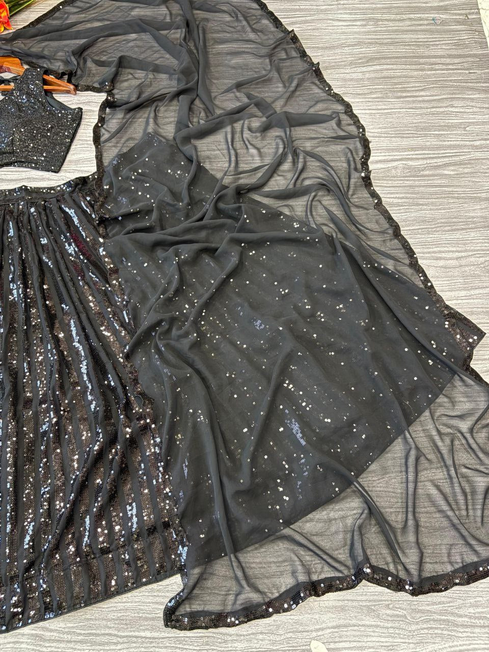 Delightful Sequins Work Black Color Lehenga Choli