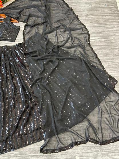 Delightful Sequins Work Black Color Lehenga Choli