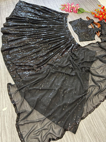 Delightful Sequins Work Black Color Lehenga Choli
