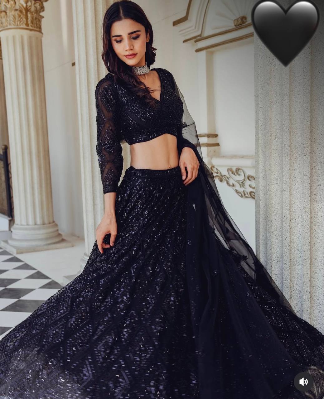Ceremony Wear Black Color Georgette Lehenga With Sequins And Dori Work Designer Lehenga Choli
