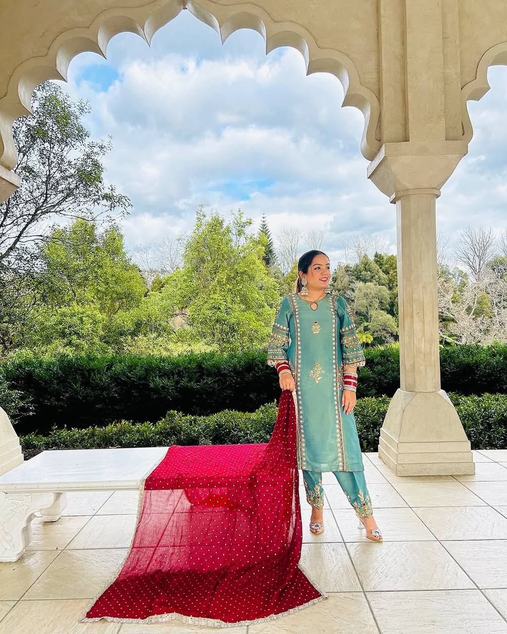 Fashionable Organza Hand Work Sky Blue Color Palazzo Suit