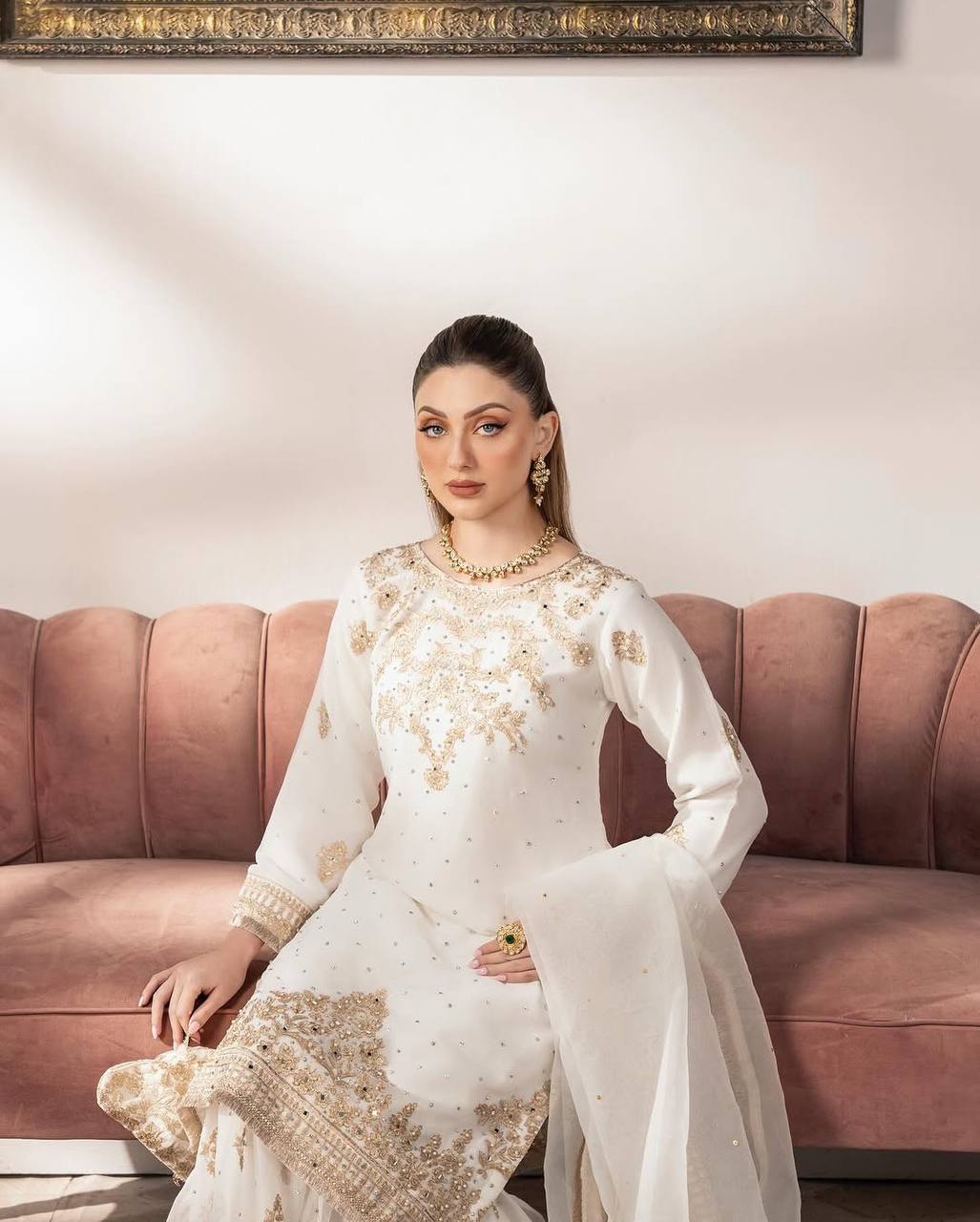 Luxuriant Georgette White Color Sharara Suit