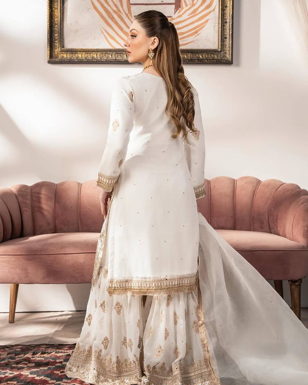 Luxuriant Georgette White Color Sharara Suit