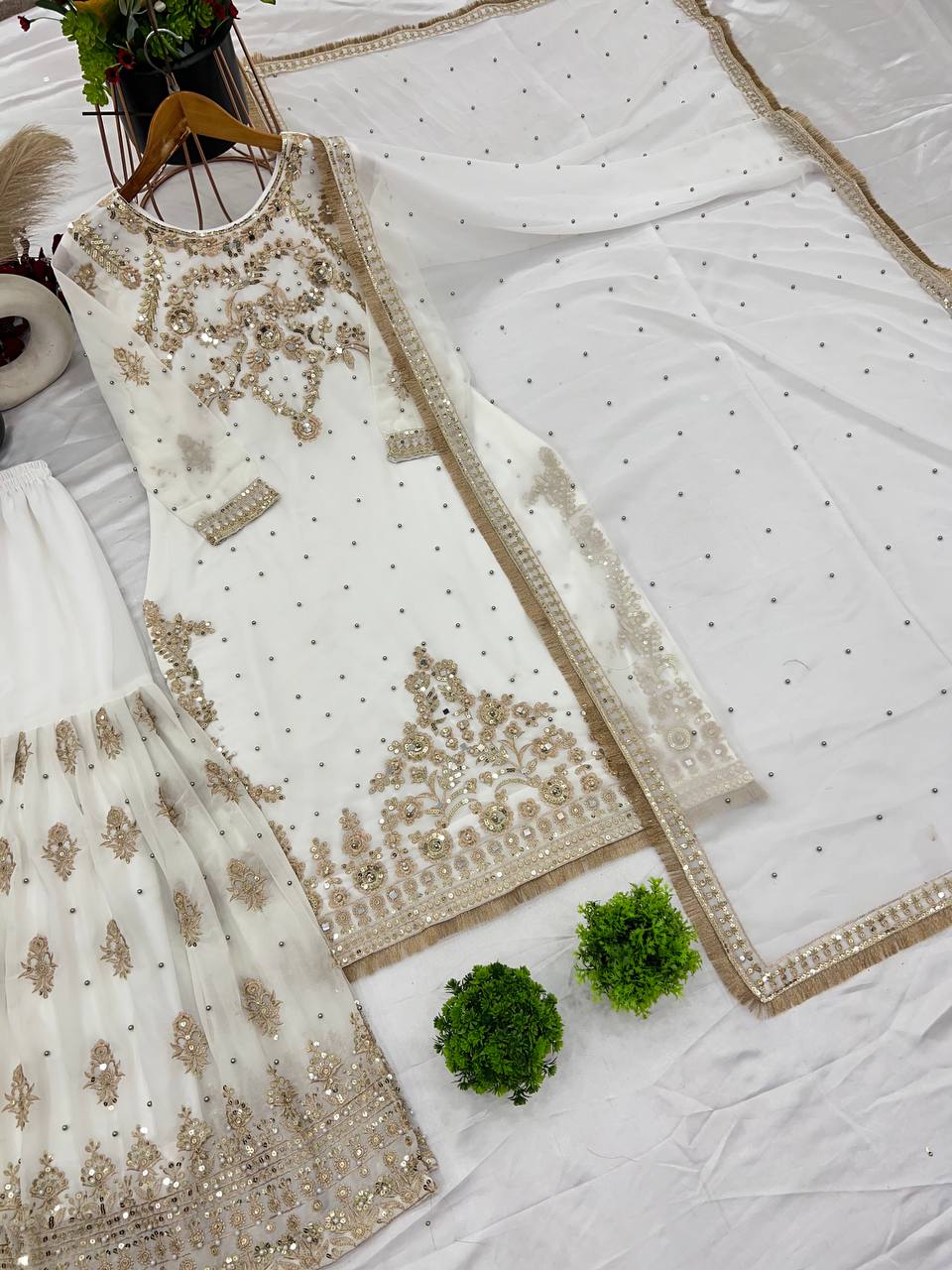Luxuriant Georgette White Color Sharara Suit