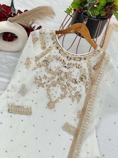 Luxuriant Georgette White Color Sharara Suit