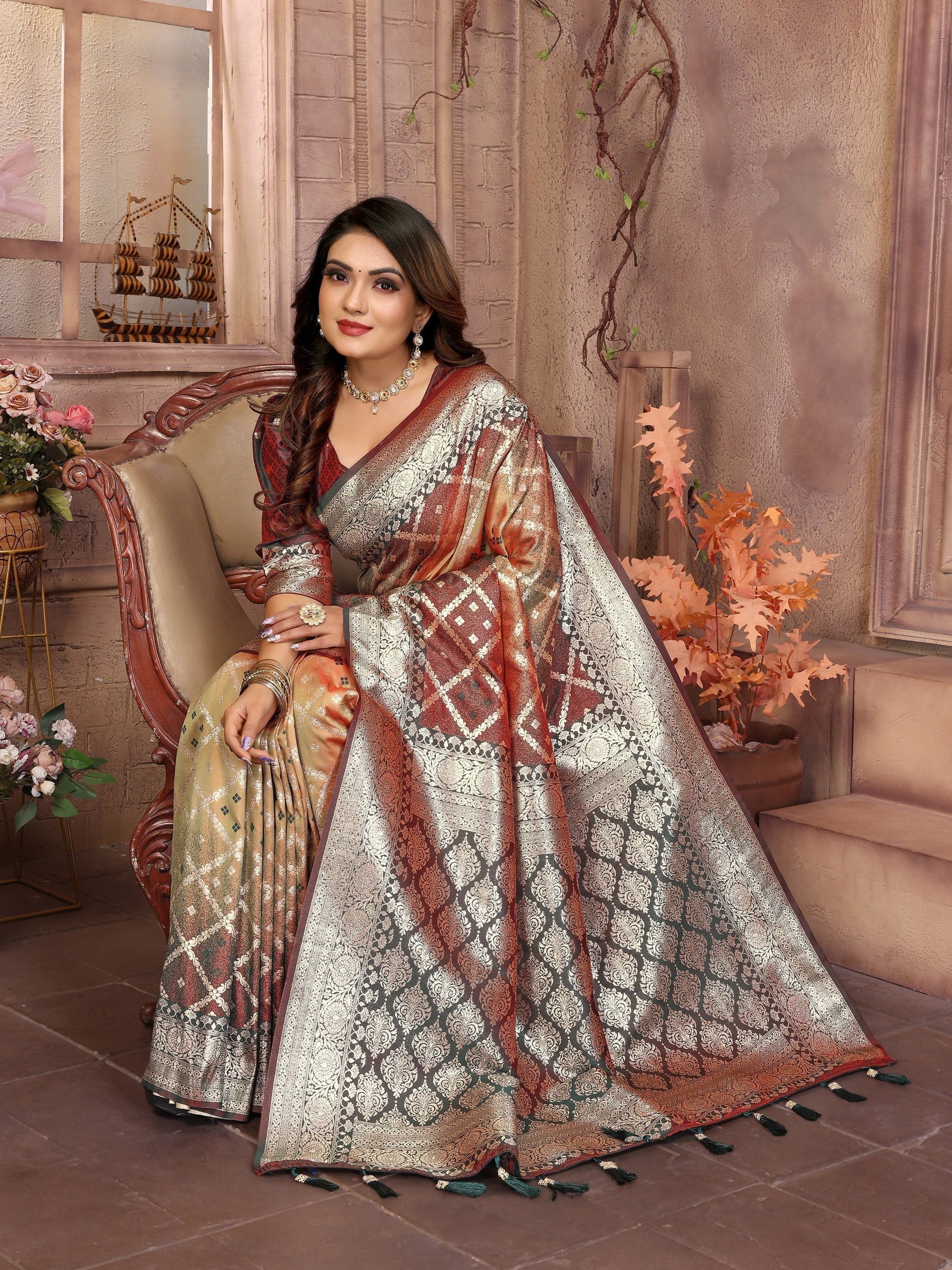 Party Wear Multi Color Kochi Silk Saree