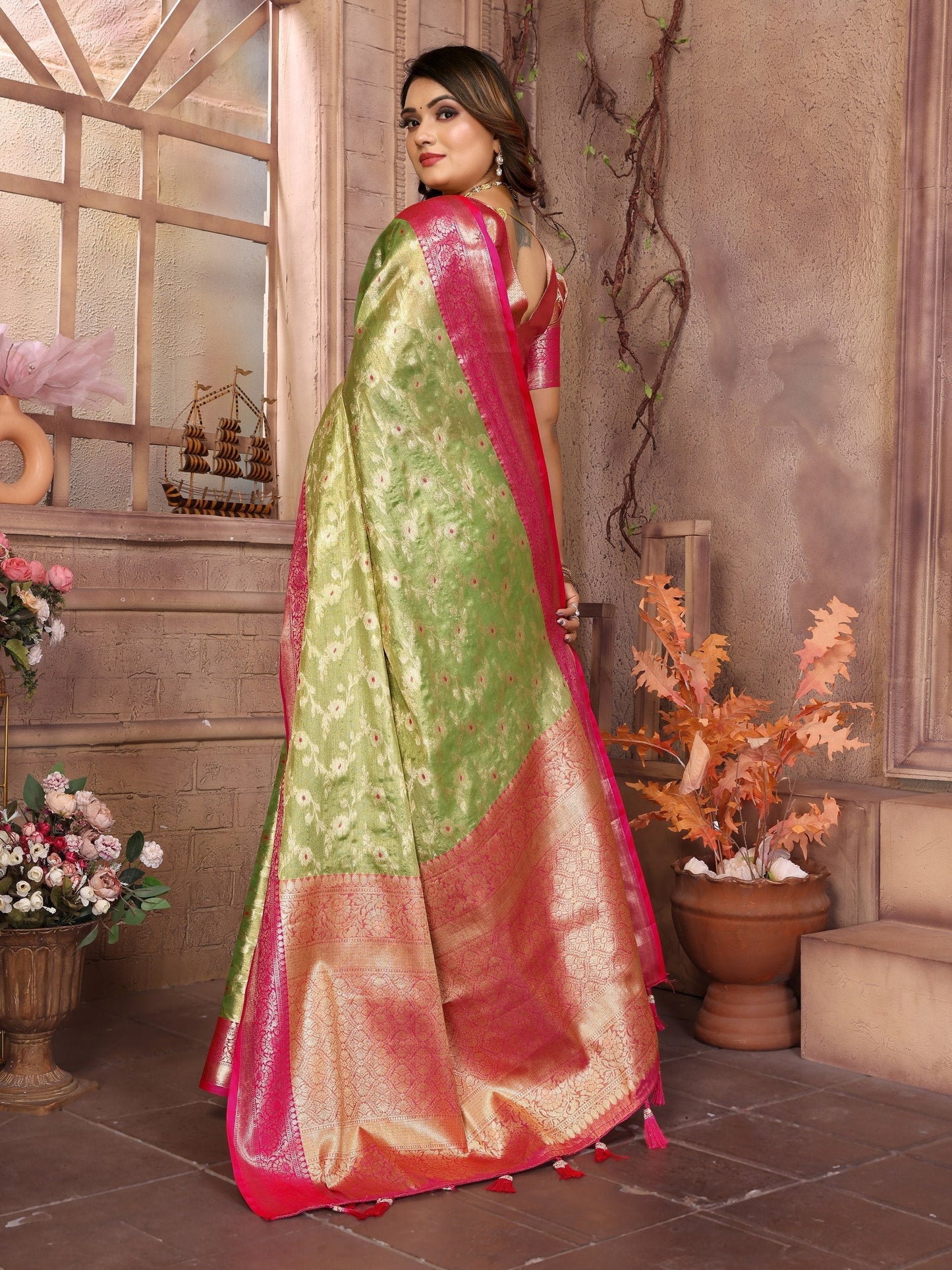 Awesome Tissue Silk Perrot Color Saree