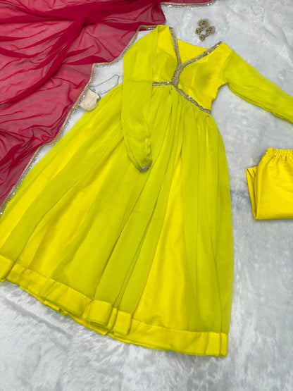 Captivating Yellow Color Georgette Anarkali suit