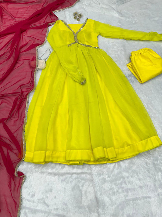 Captivating Yellow Color Georgette Anarkali suit