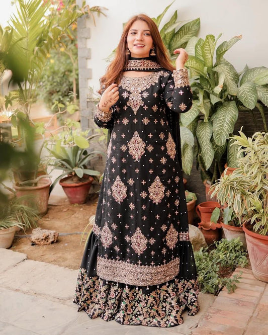 Pattern Wedding & Party Wear Thred And Sequence Work Sharara Suit